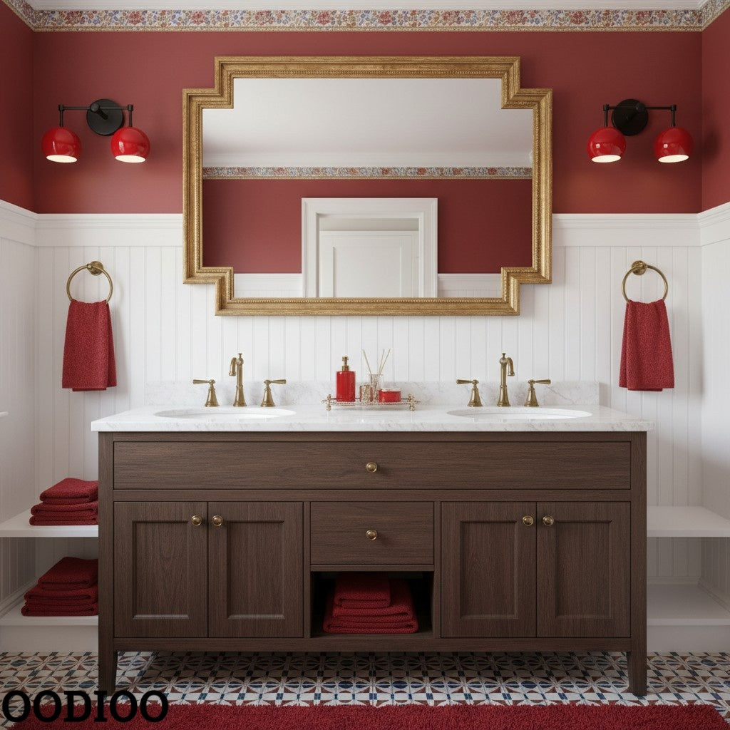 Red Wall Sconce - Double Ball Shades Bathroom Wall Light