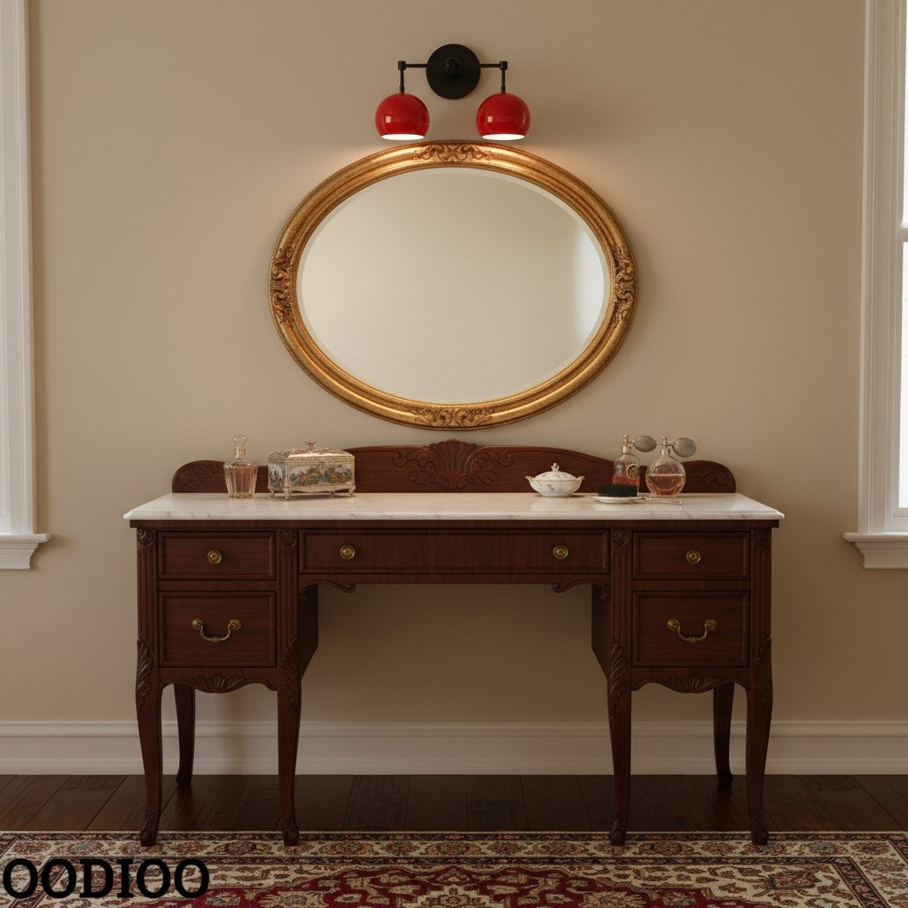 Red Wall Sconce - Double Ball Shades Bathroom Wall Light