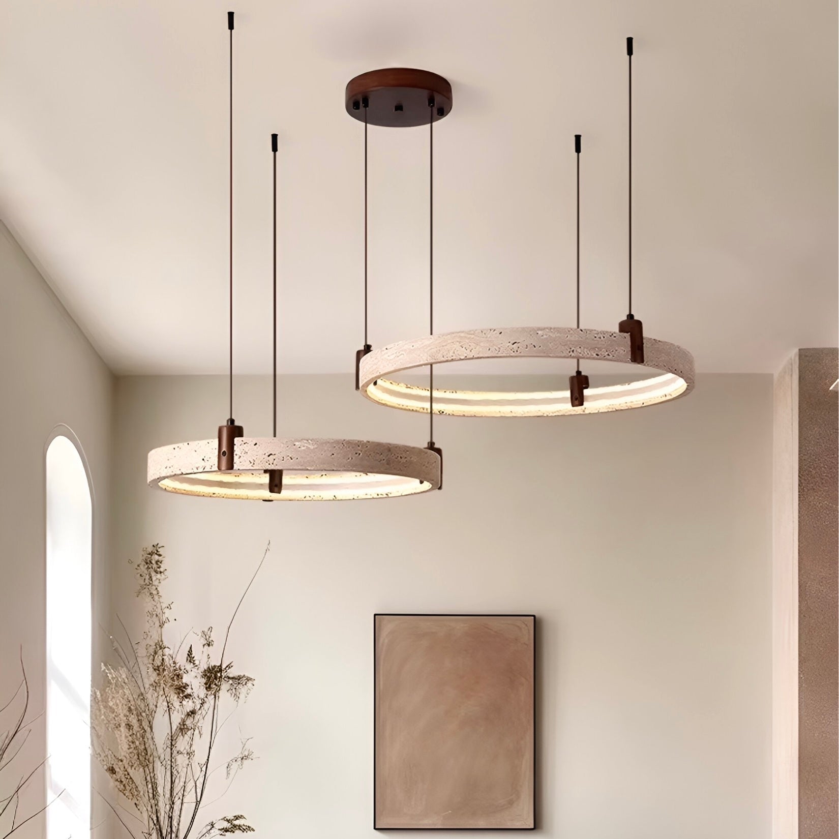 Simple Circular Travertine Pendant Lamp