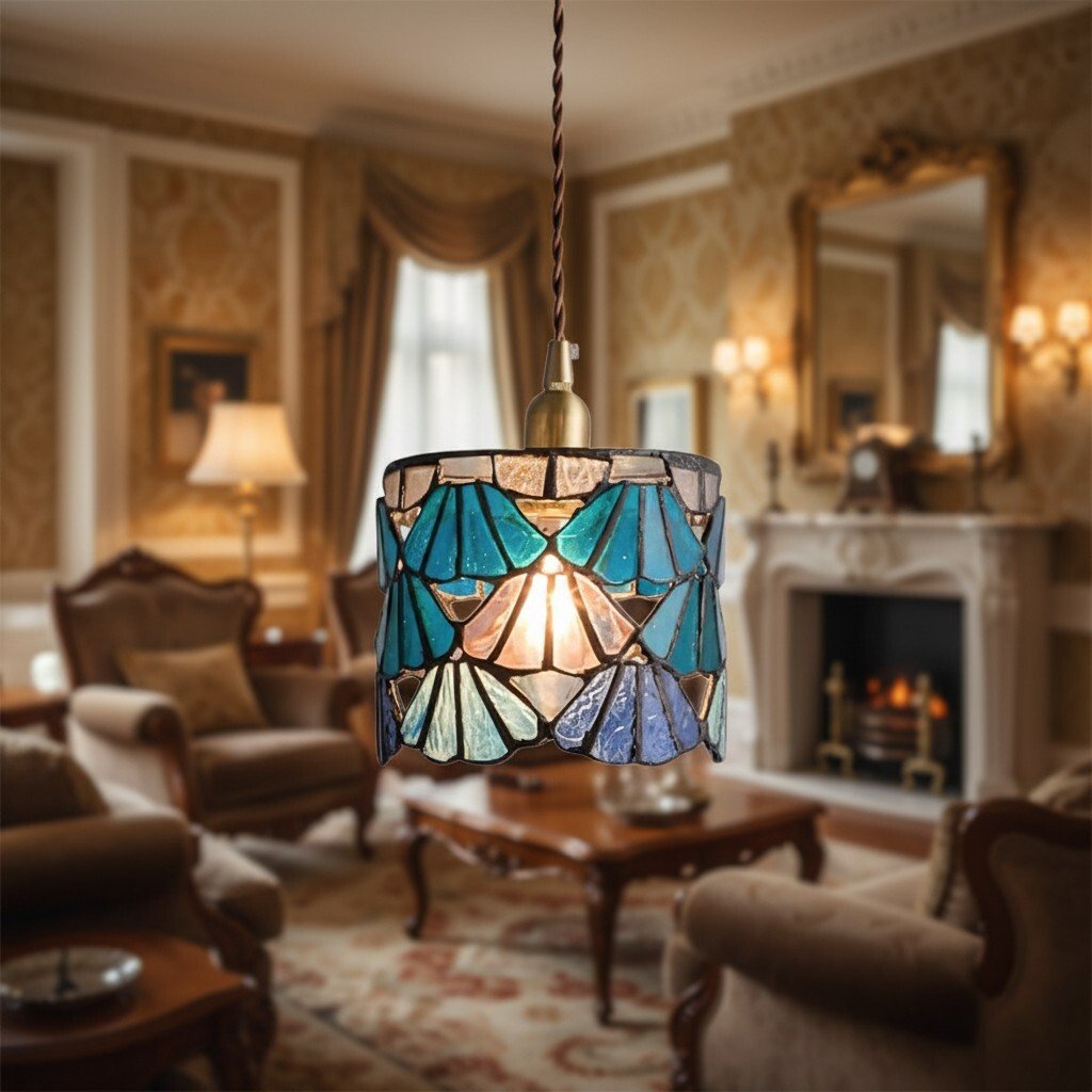 Vintagia Tiffany Inspired Pendant Light Fixture - Artistic Glass Shade Pendant for Dining Island and Entryway