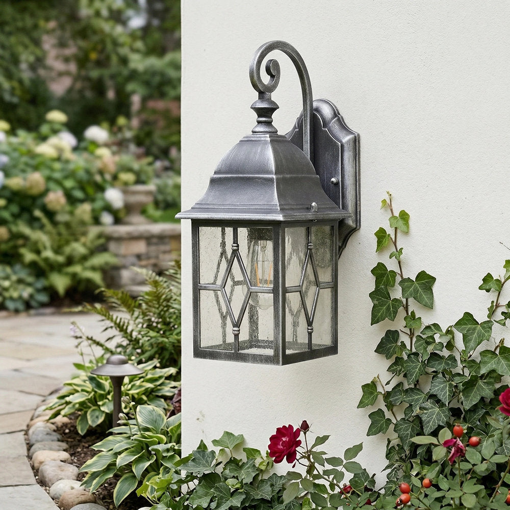 Frostine Traditional Outdoor Wall Light - Leaded Water Glass Lantern for Porch and Patio Lighting