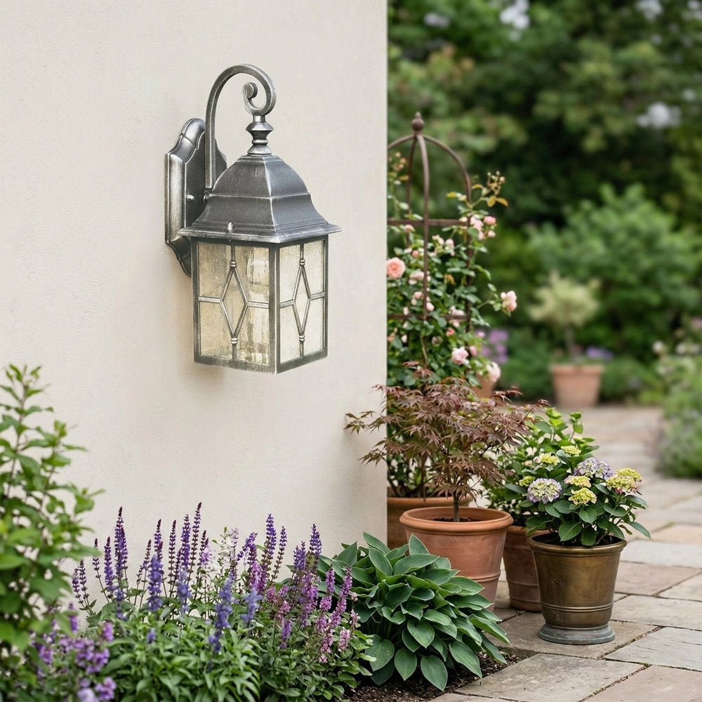 Frostine Traditional Outdoor Wall Light - Leaded Water Glass Lantern for Porch and Patio Lighting
