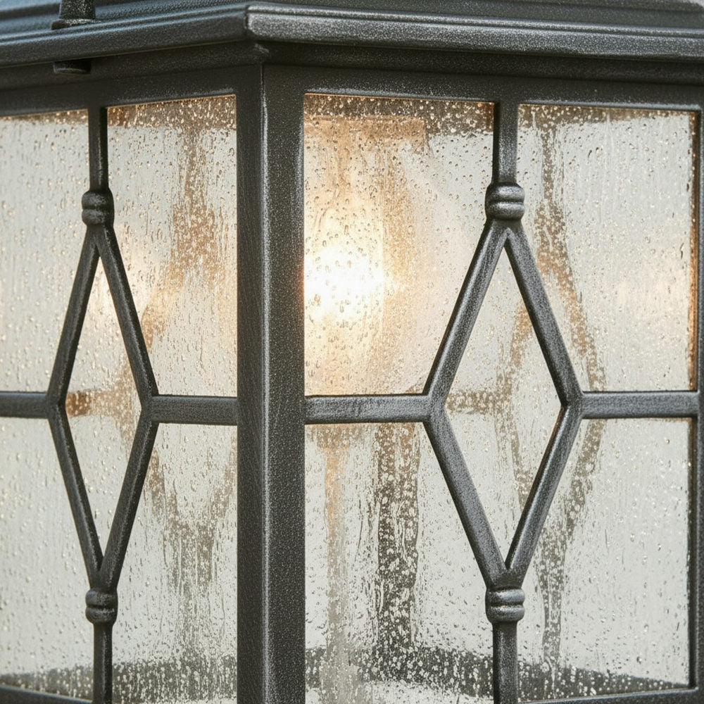 Frostine Outdoor Hanging Lantern - Geometric Leaded Glass for Garden Entryway