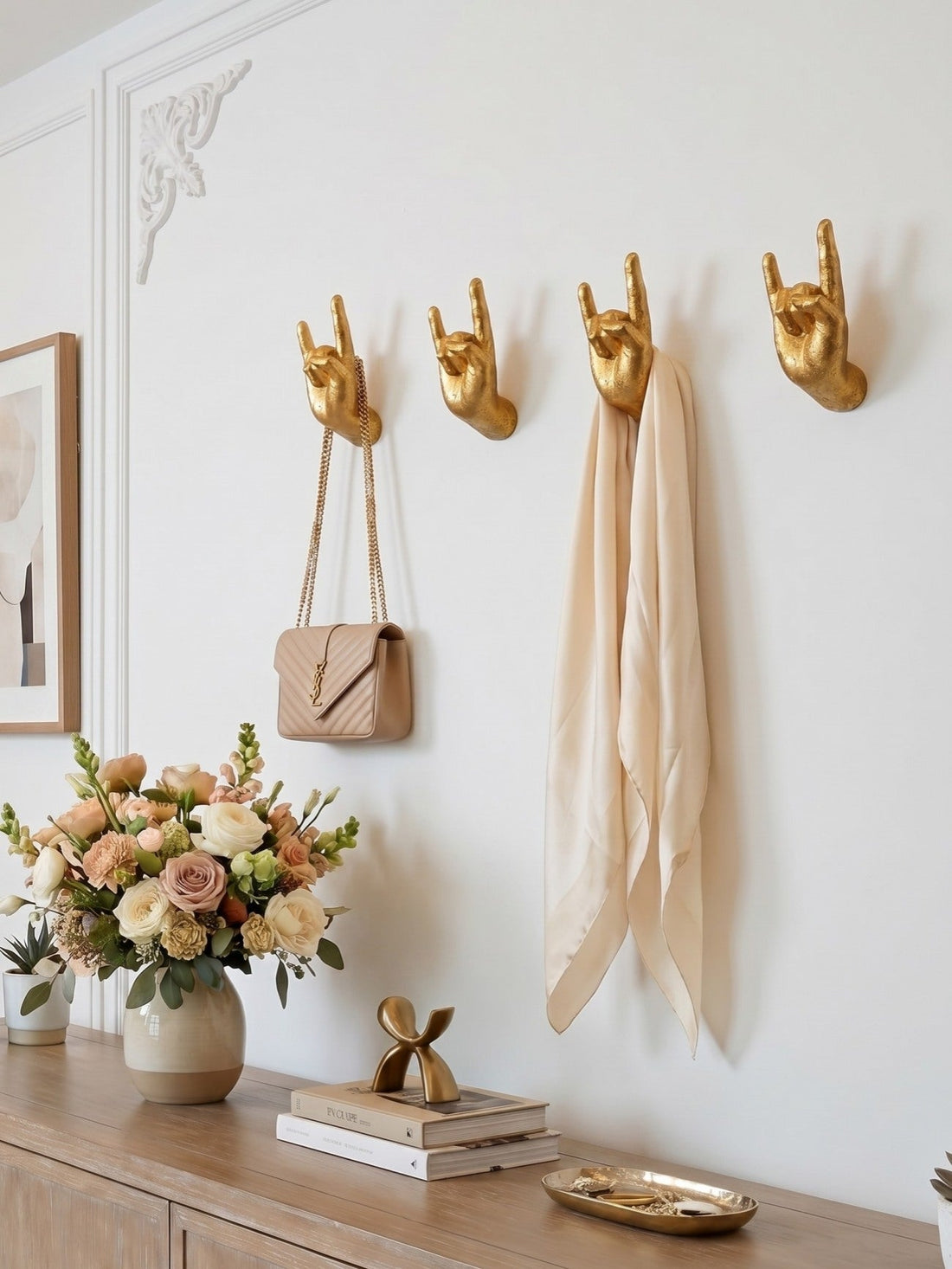 Kickra Decorative Hand Wall Hooks - Modern Art Storage for Living Room