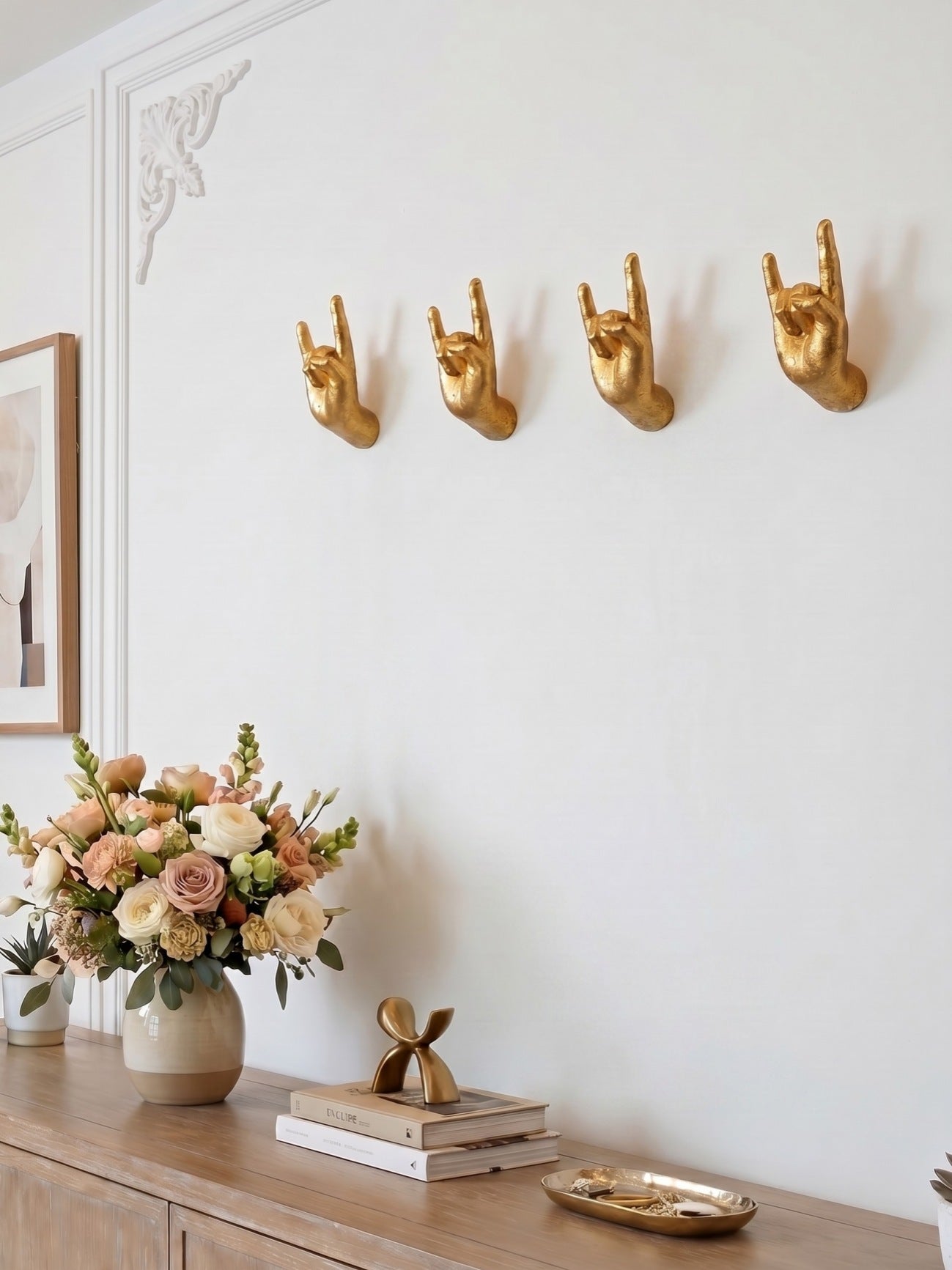 Kickra Decorative Hand Wall Hooks - Modern Art Storage for Living Room