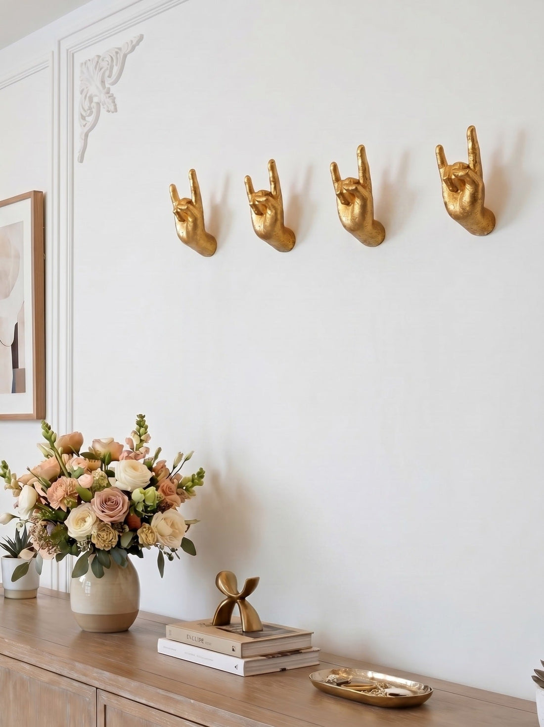 Kickra Decorative Hand Wall Hooks - Modern Art Storage for Living Room