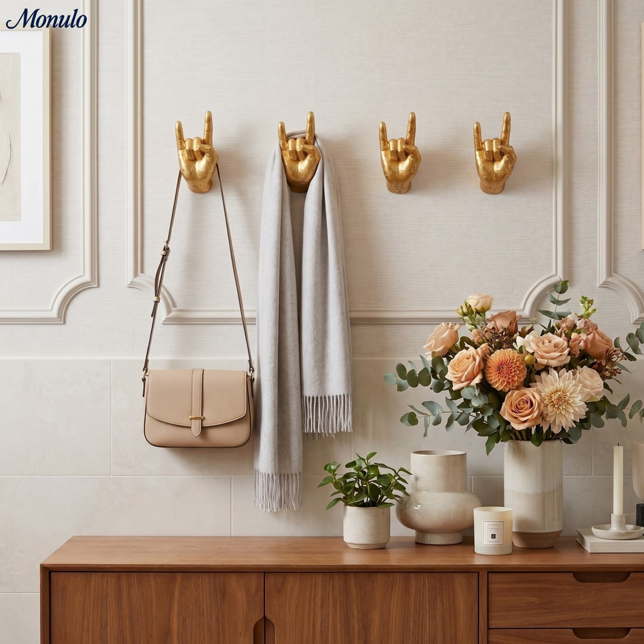 Kickra Decorative Hand Wall Hooks - Modern Art Storage for Living Room