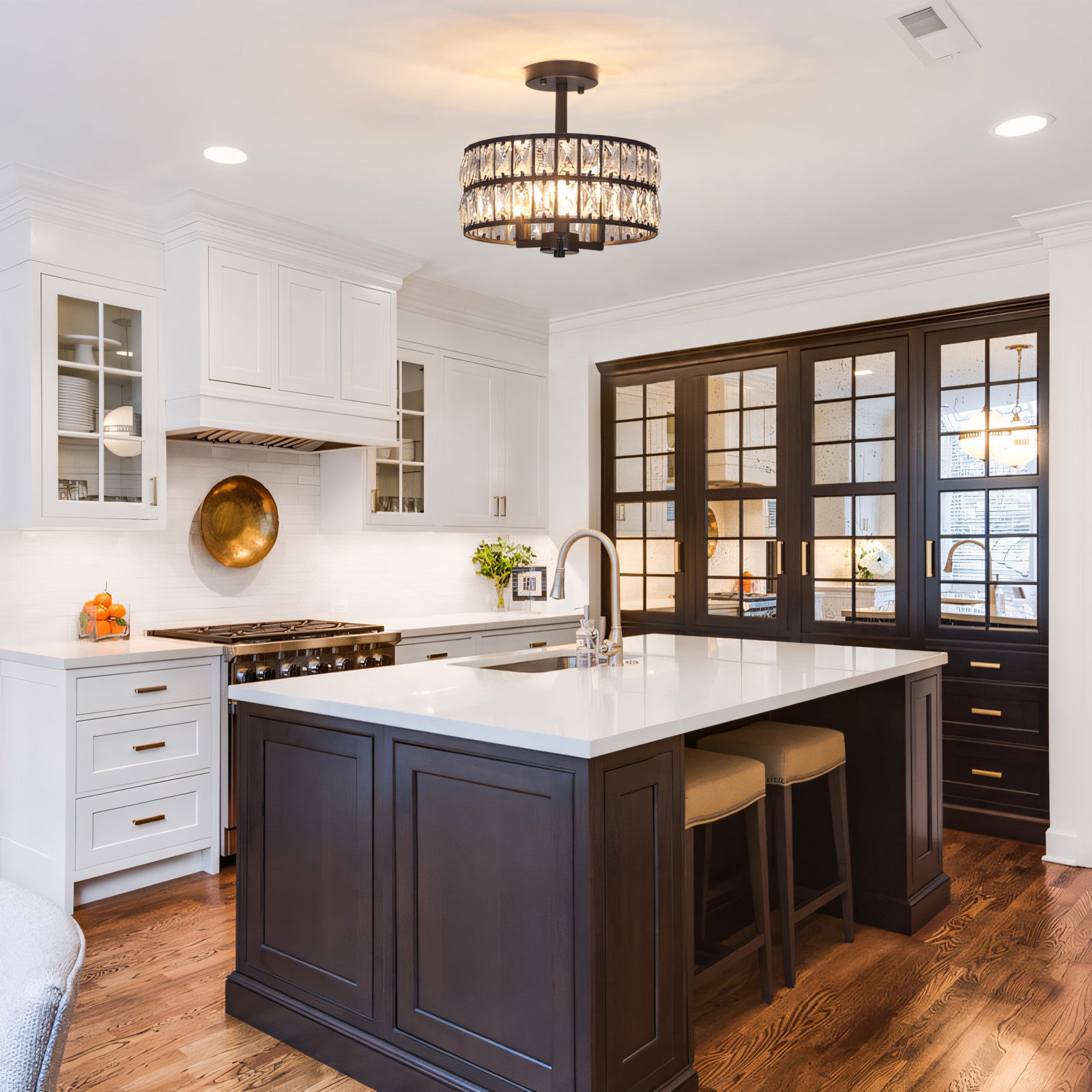 Crystal Drum Ceiling Light –  Glass Semi Flush Mount Lamp for Hallway