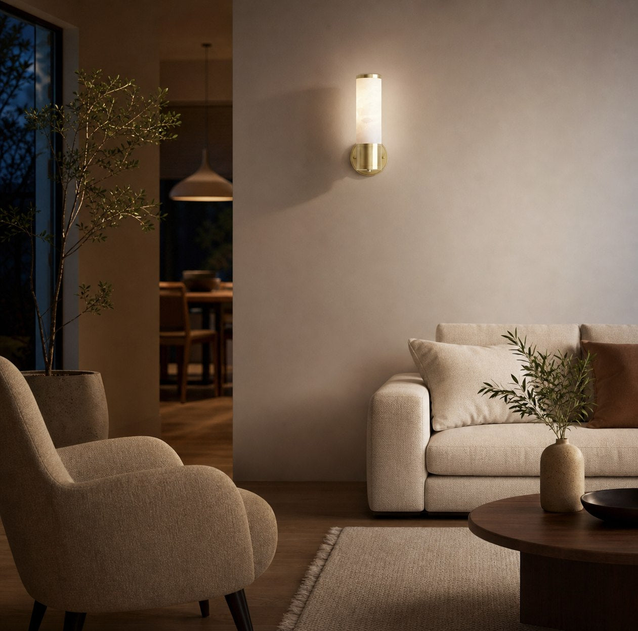 Nexorae Modern Alabaster Wall Lamp Sculptural Vertical Design For Living Room Bedroom Hallway