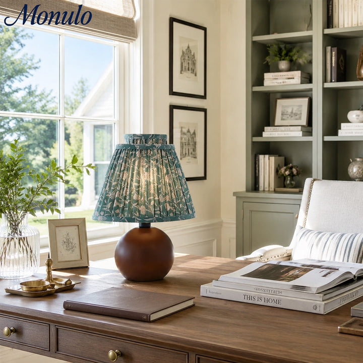 Solmire Floral Table Lamp - Pleated Fabric Shade and Walnut Wood Base for Bedroom and Reading Space
