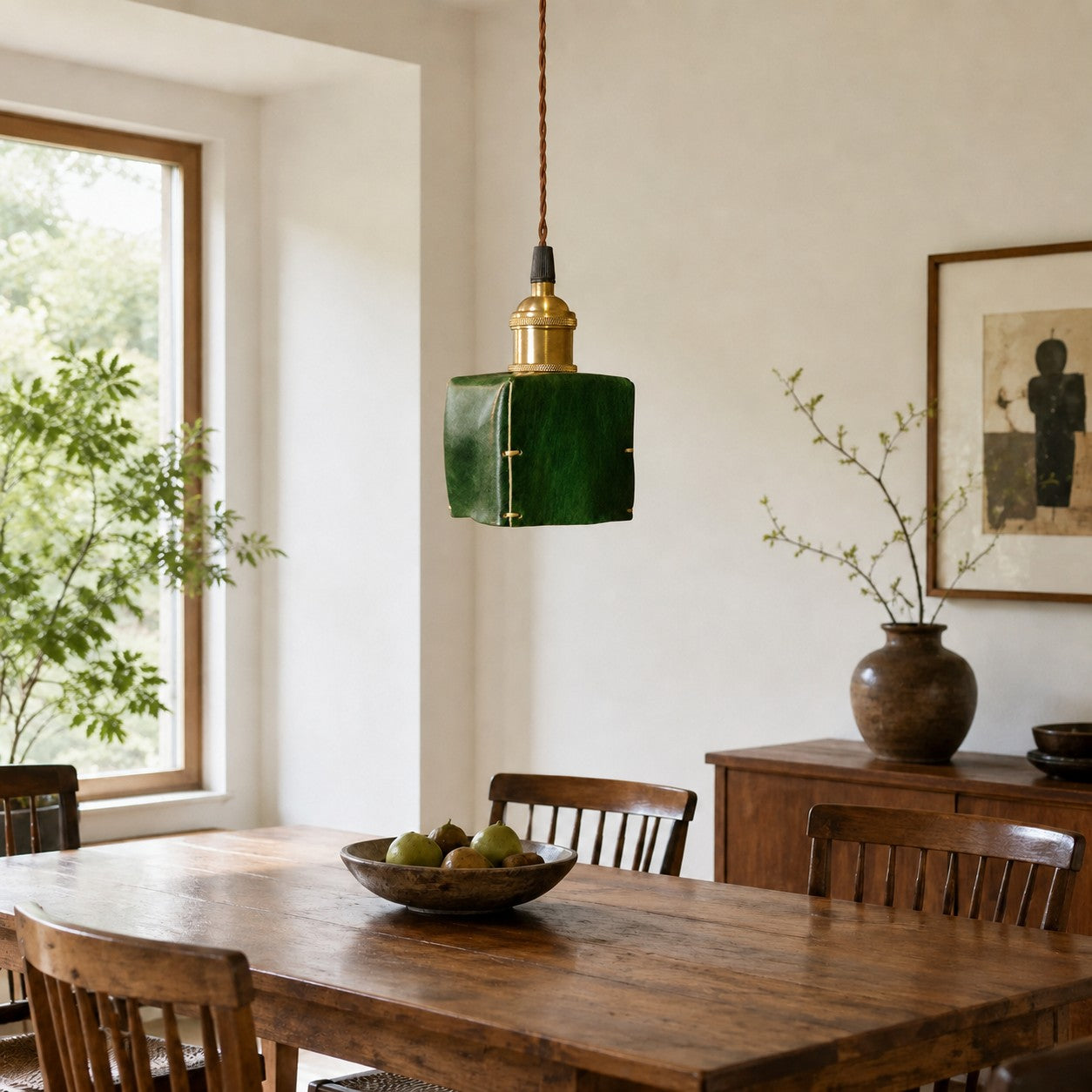 Hand-Shaped Leather Pendant Light