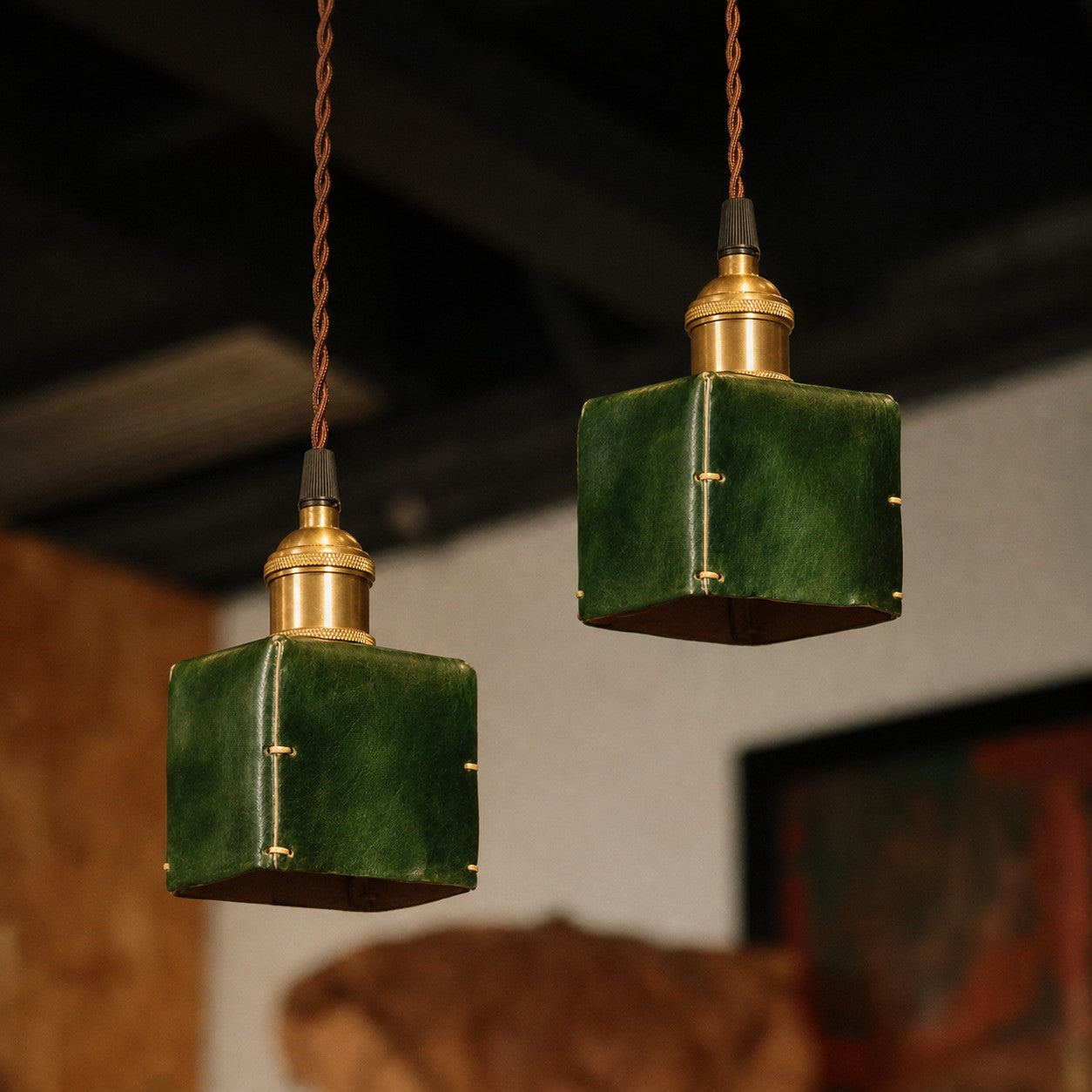 Hand-Shaped Leather Pendant Light