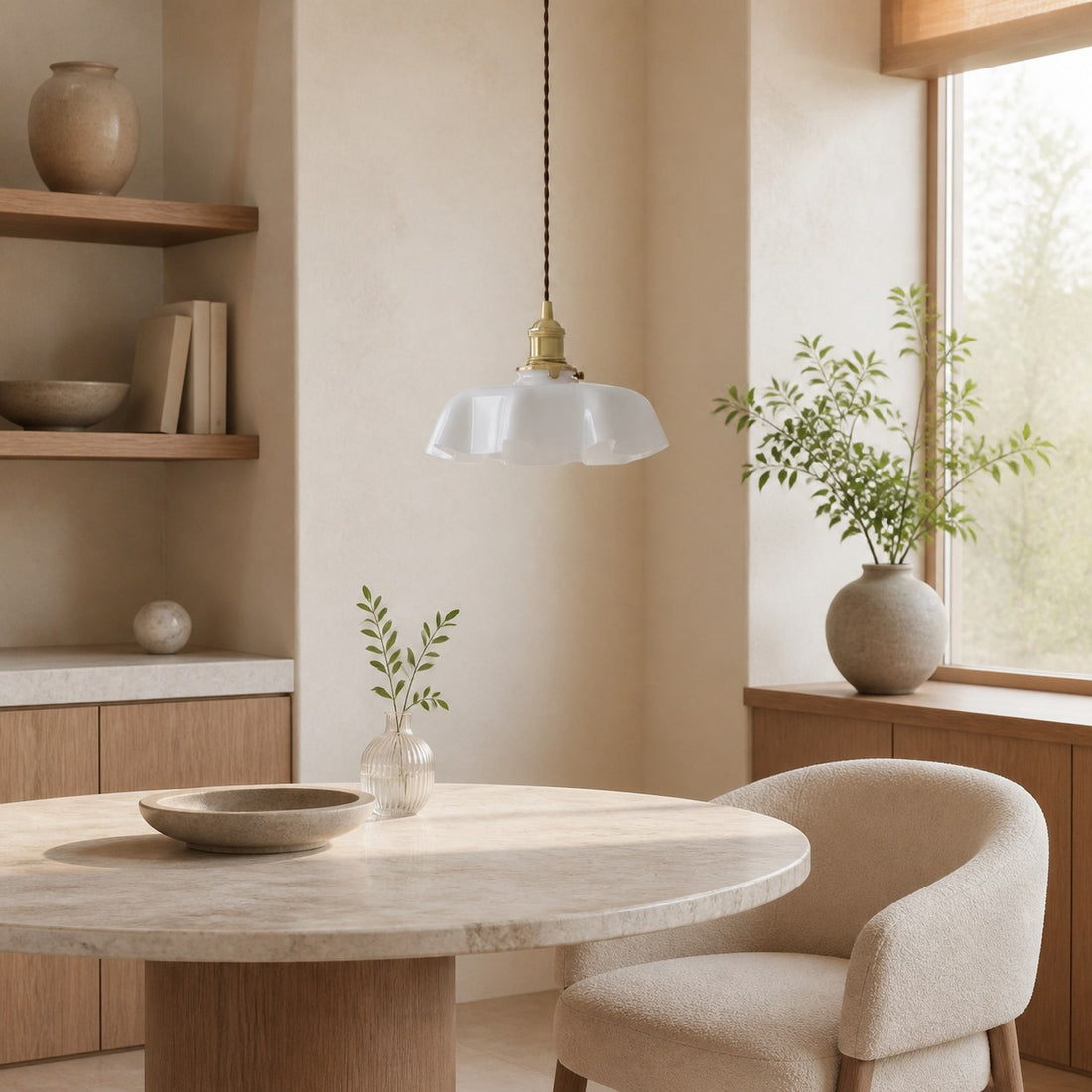 Aluneroa Vintage Inspired Flower Pendant Lamp Soft Curved Silhouette for Interior Lighting