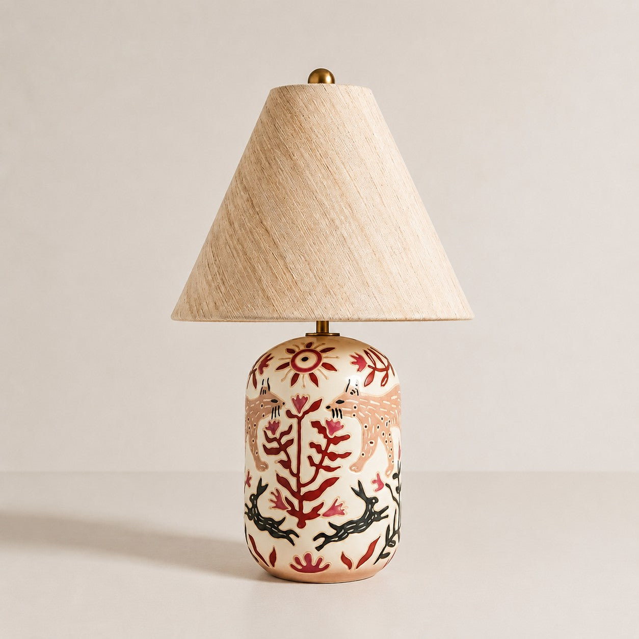 Ceruna Ceramic Table Lamp - Tapered Linen Shade Wax Resist for Bedroom