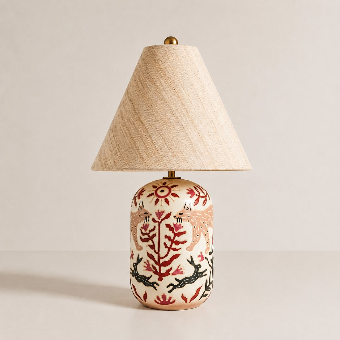 Ceruna Ceramic Table Lamp - Tapered Linen Shade Wax Resist for Bedroom