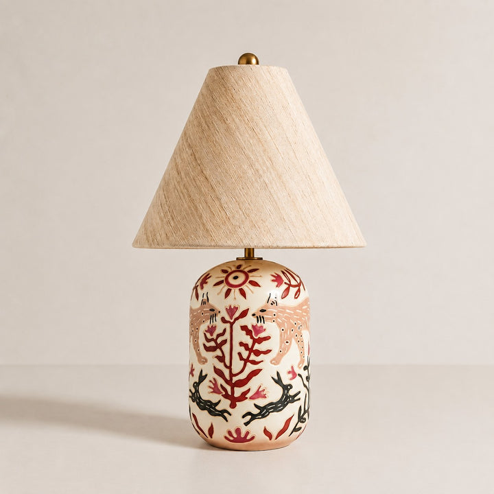 Ceruna Ceramic Table Lamp - Tapered Linen Shade Wax Resist for Bedroom