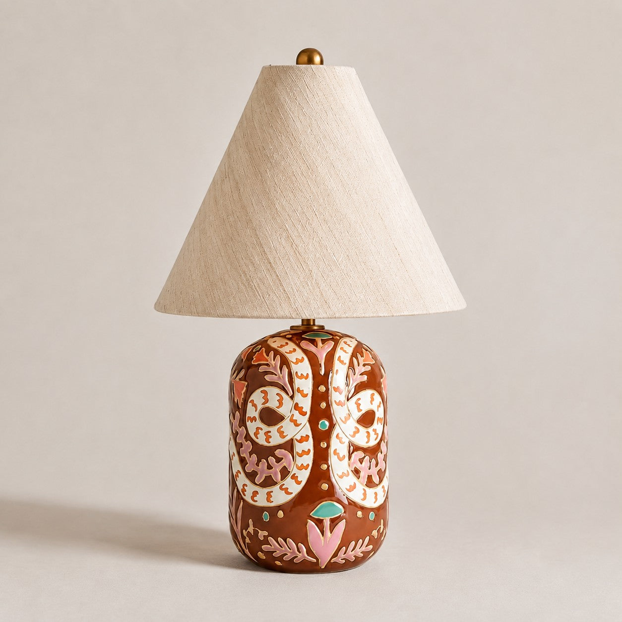 Ceruna Ceramic Table Lamp - Tapered Linen Shade Wax Resist for Bedroom
