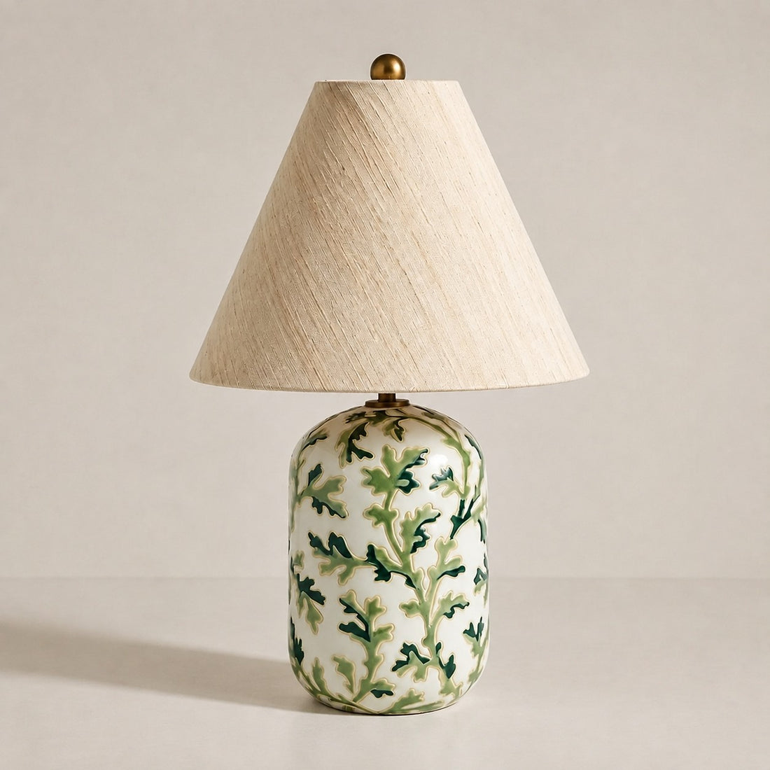 Ceruna Ceramic Table Lamp - Tapered Linen Shade Wax Resist for Bedroom