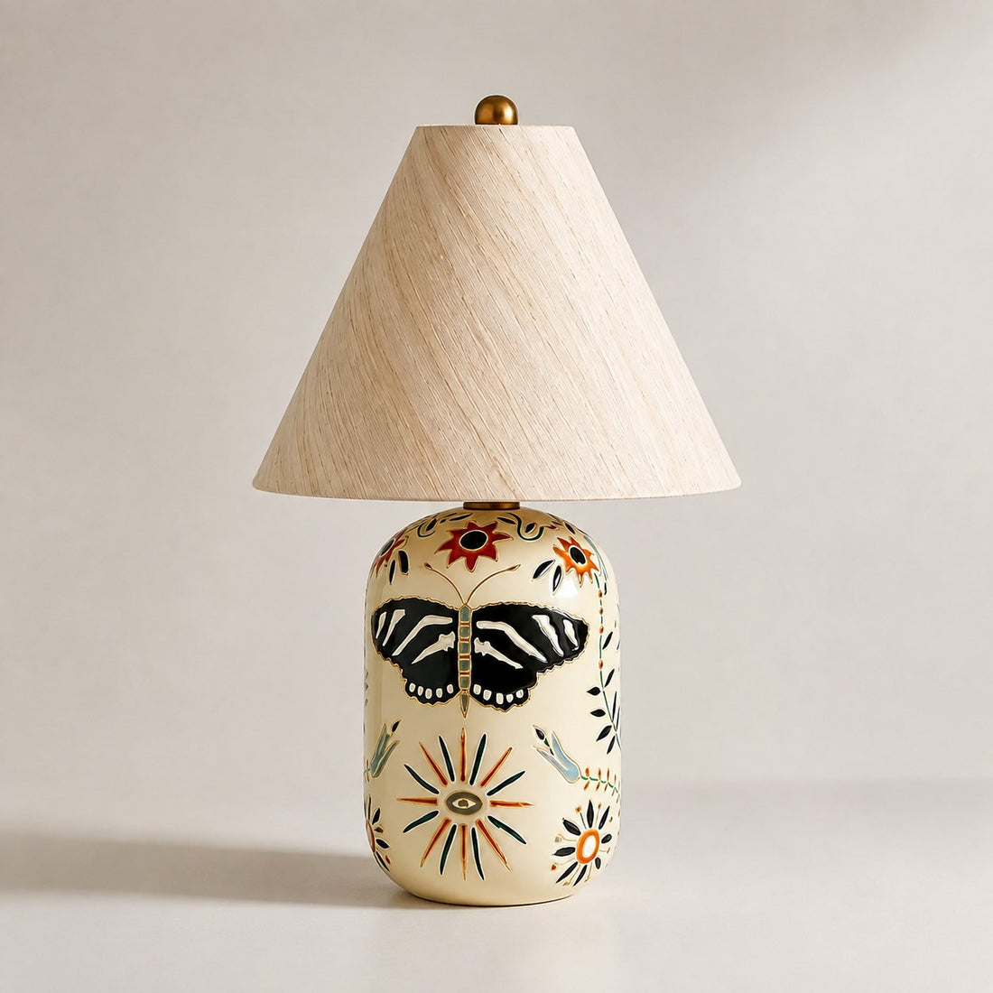 Ceruna Ceramic Table Lamp - Tapered Linen Shade Wax Resist for Bedroom