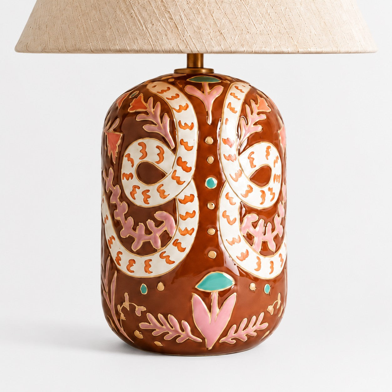 Ceruna Ceramic Table Lamp - Tapered Linen Shade Wax Resist for Bedroom
