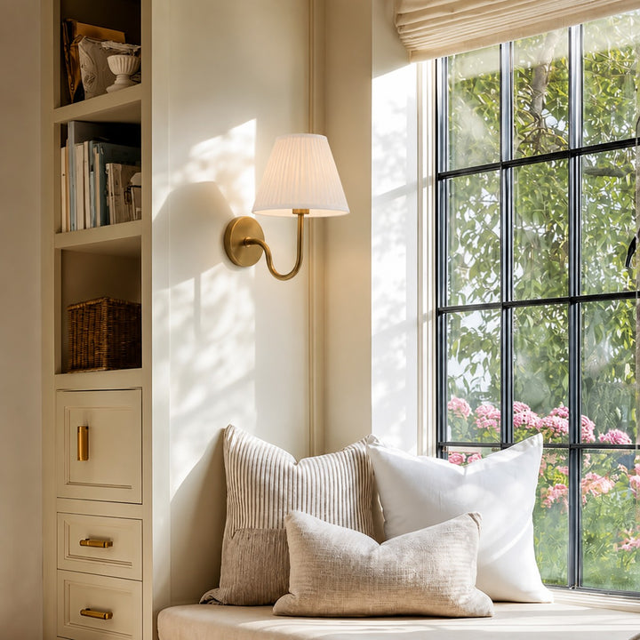 Luvora Vintage Pleated Shade Wall Lamp - Modern Brass Linen Wall Lighting