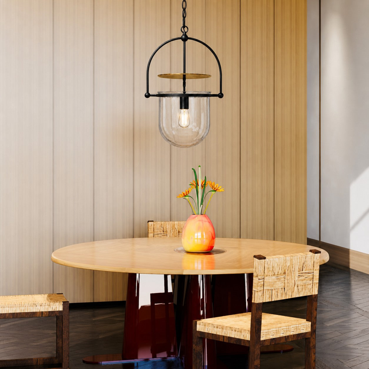 Vintage Ribbed Glass Pendant Light