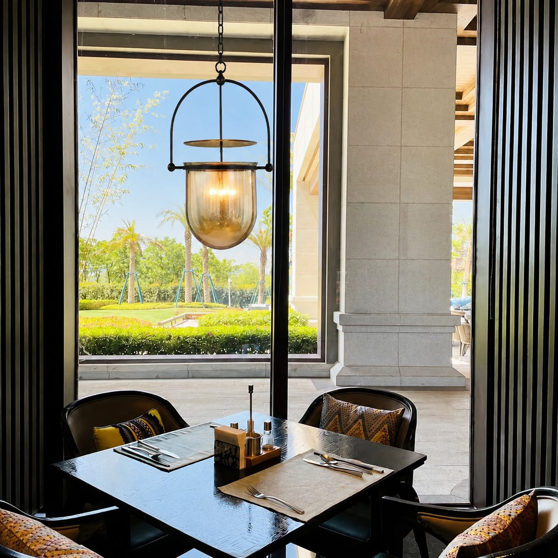 Vintage Ribbed Glass Pendant Light