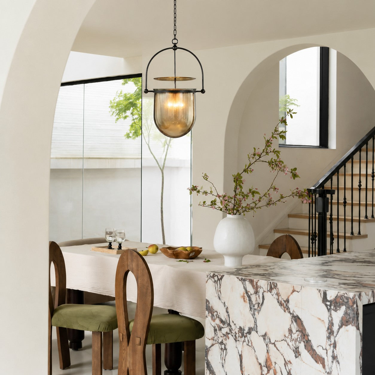 Vintage Ribbed Glass Pendant Light