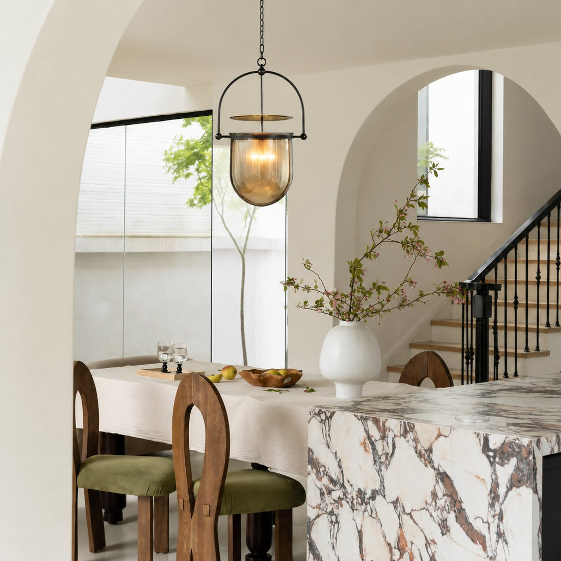 Vintage Ribbed Glass Pendant Light