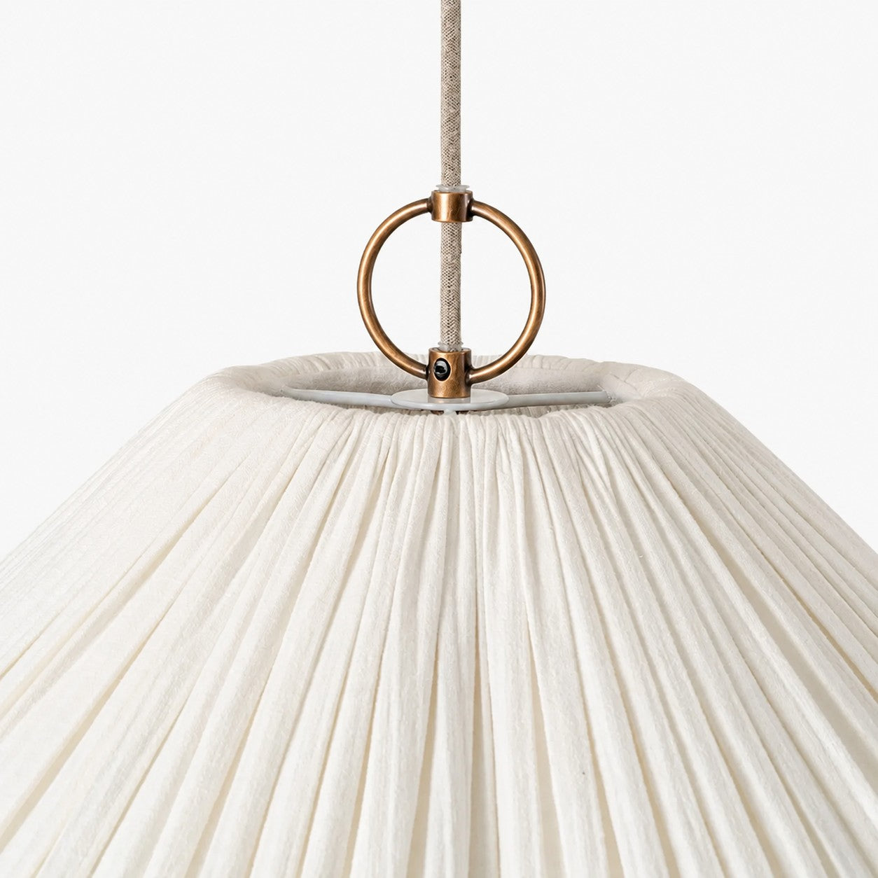 Lindi - aged brass and linen oversized scalloped pendant