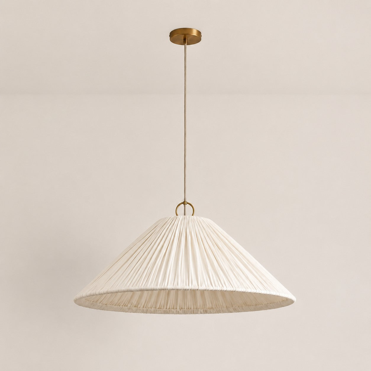 Lindi - aged brass and linen oversized scalloped pendant