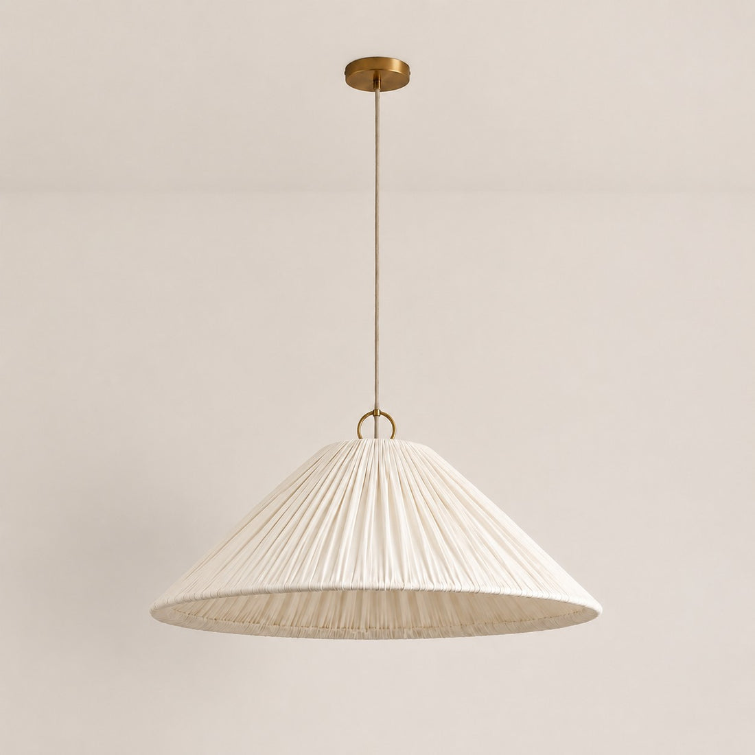Lindi - aged brass and linen oversized scalloped pendant