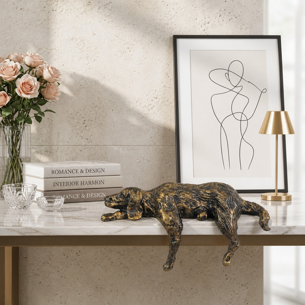 Floxo Geometric Dog Sculpture Modern Decor - Minimalist Iron Art for Desk