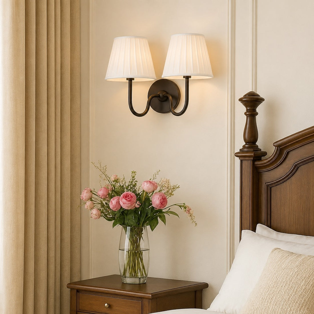 Luvora Vintage Pleated Shade Wall Lamp - Modern Brass Linen Wall Lighting