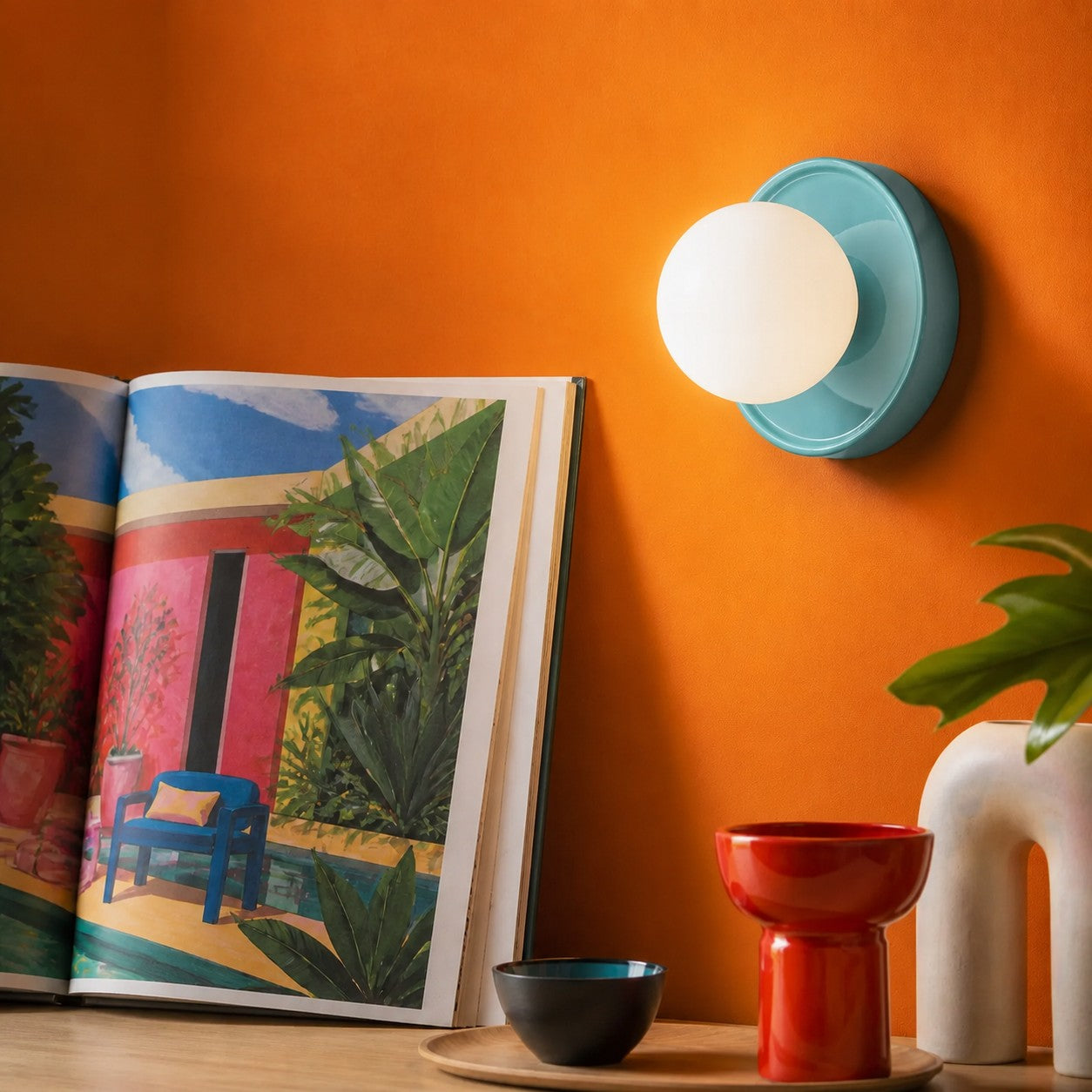 Ceramic Globe Wall Sconce – Opal Glass Bedside Light