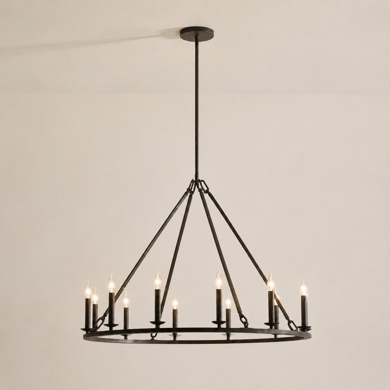 Rowan Modern Wagon Wheel Round Chandelier - Industrial Farmhouse Iron Lighting Fixture