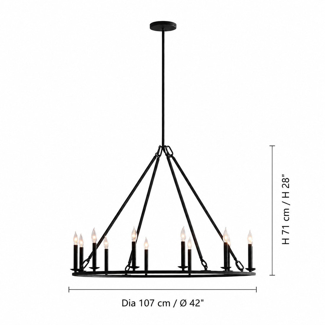 Rowan Modern Wagon Wheel Round Chandelier - Industrial Farmhouse Iron Lighting Fixture