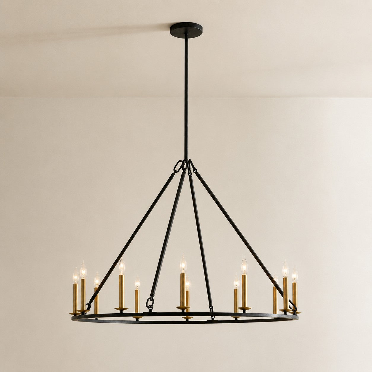Rowan Modern Wagon Wheel Round Chandelier - Industrial Farmhouse Iron Lighting Fixture
