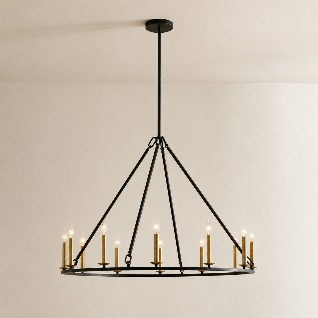 Rowan Modern Wagon Wheel Round Chandelier - Industrial Farmhouse Iron Lighting Fixture