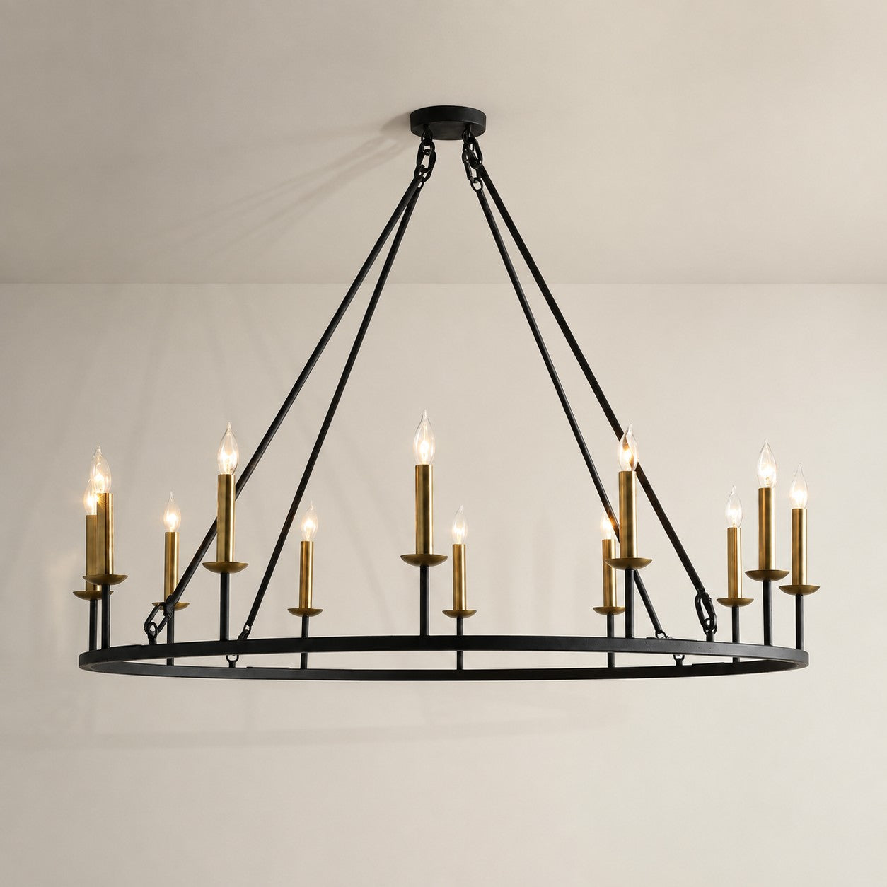 Rowan Modern Wagon Wheel Round Chandelier - Industrial Farmhouse Iron Lighting Fixture