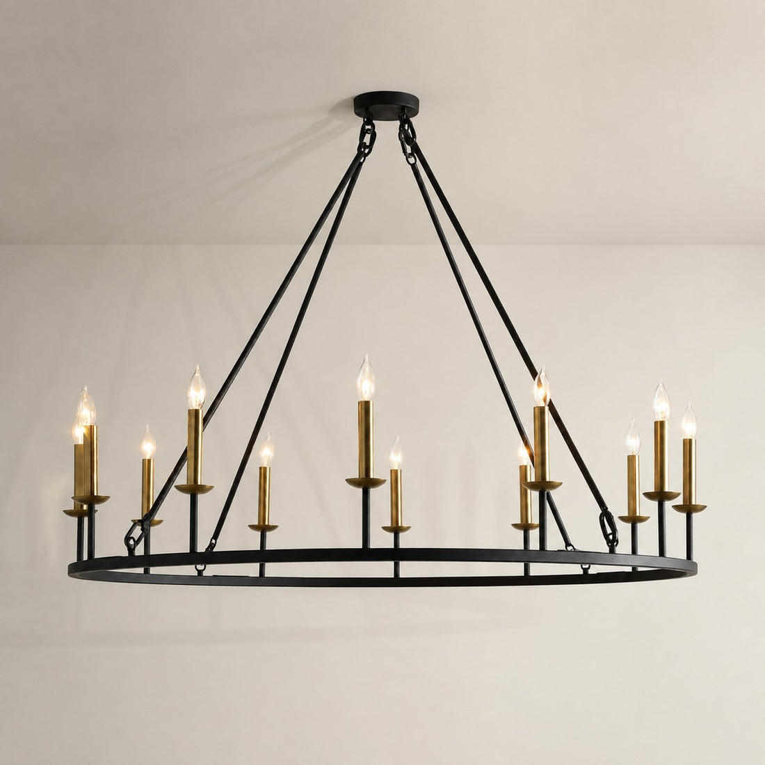 Rowan Modern Wagon Wheel Round Chandelier - Industrial Farmhouse Iron Lighting Fixture