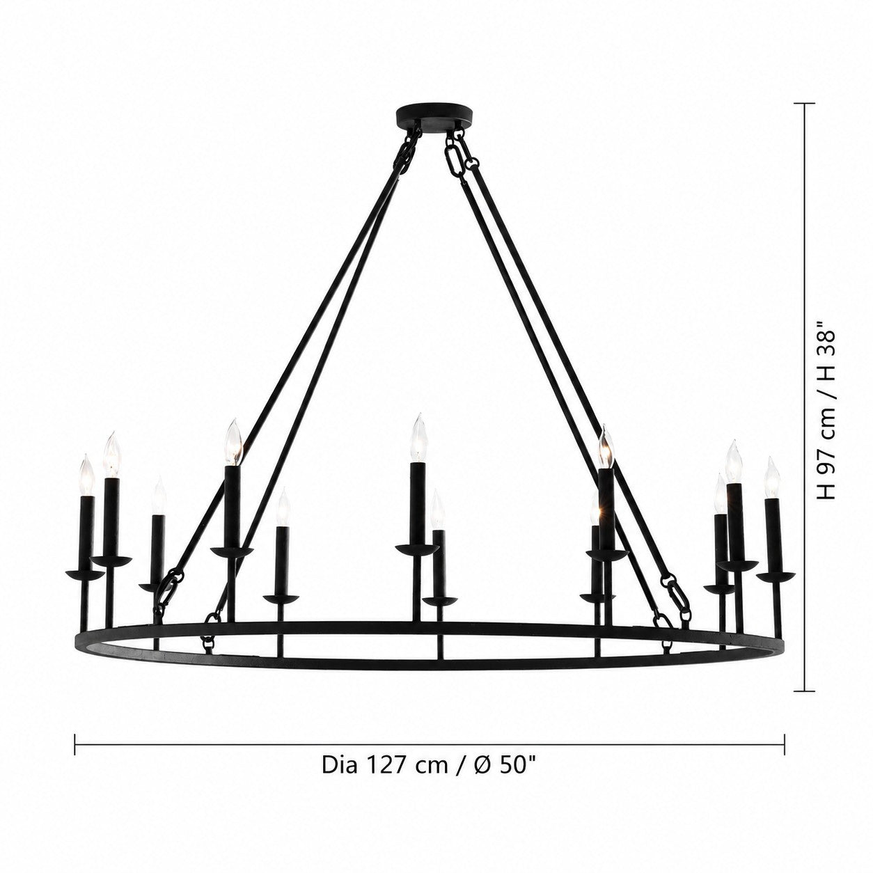 Rowan Modern Wagon Wheel Round Chandelier - Industrial Farmhouse Iron Lighting Fixture