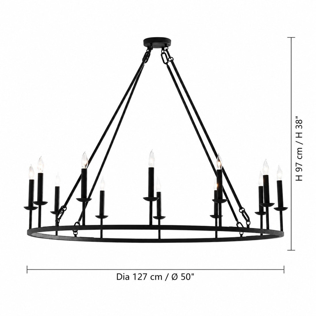 Rowan Modern Wagon Wheel Round Chandelier - Industrial Farmhouse Iron Lighting Fixture