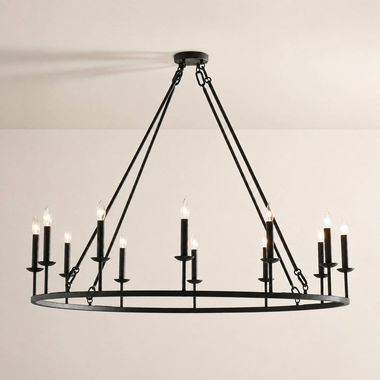 Rowan Modern Wagon Wheel Round Chandelier - Industrial Farmhouse Iron Lighting Fixture