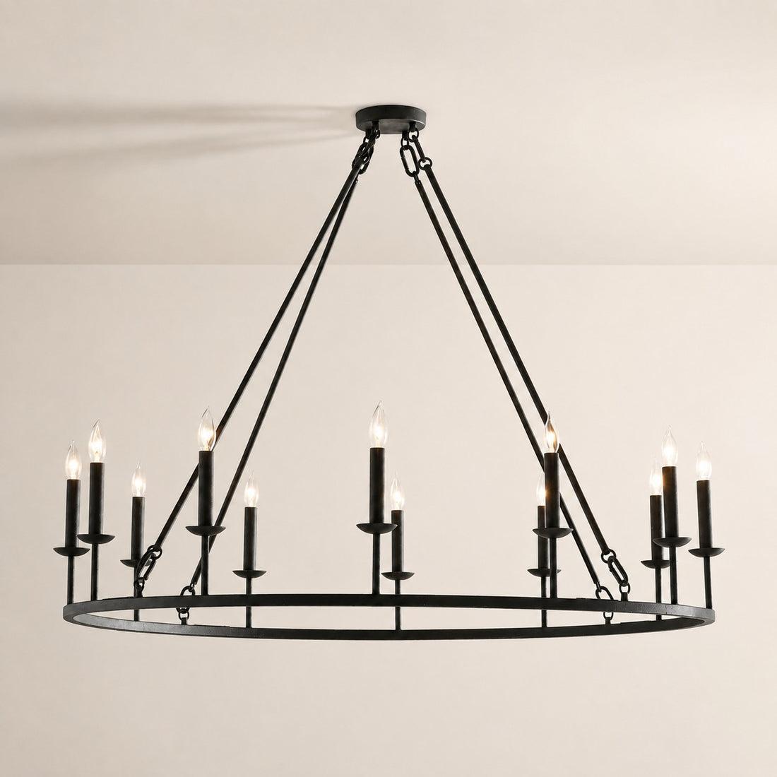 Rowan Modern Wagon Wheel Round Chandelier - Industrial Farmhouse Iron Lighting Fixture
