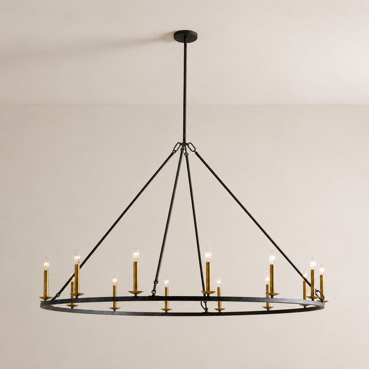 Rowan Modern Wagon Wheel Round Chandelier - Industrial Farmhouse Iron Lighting Fixture