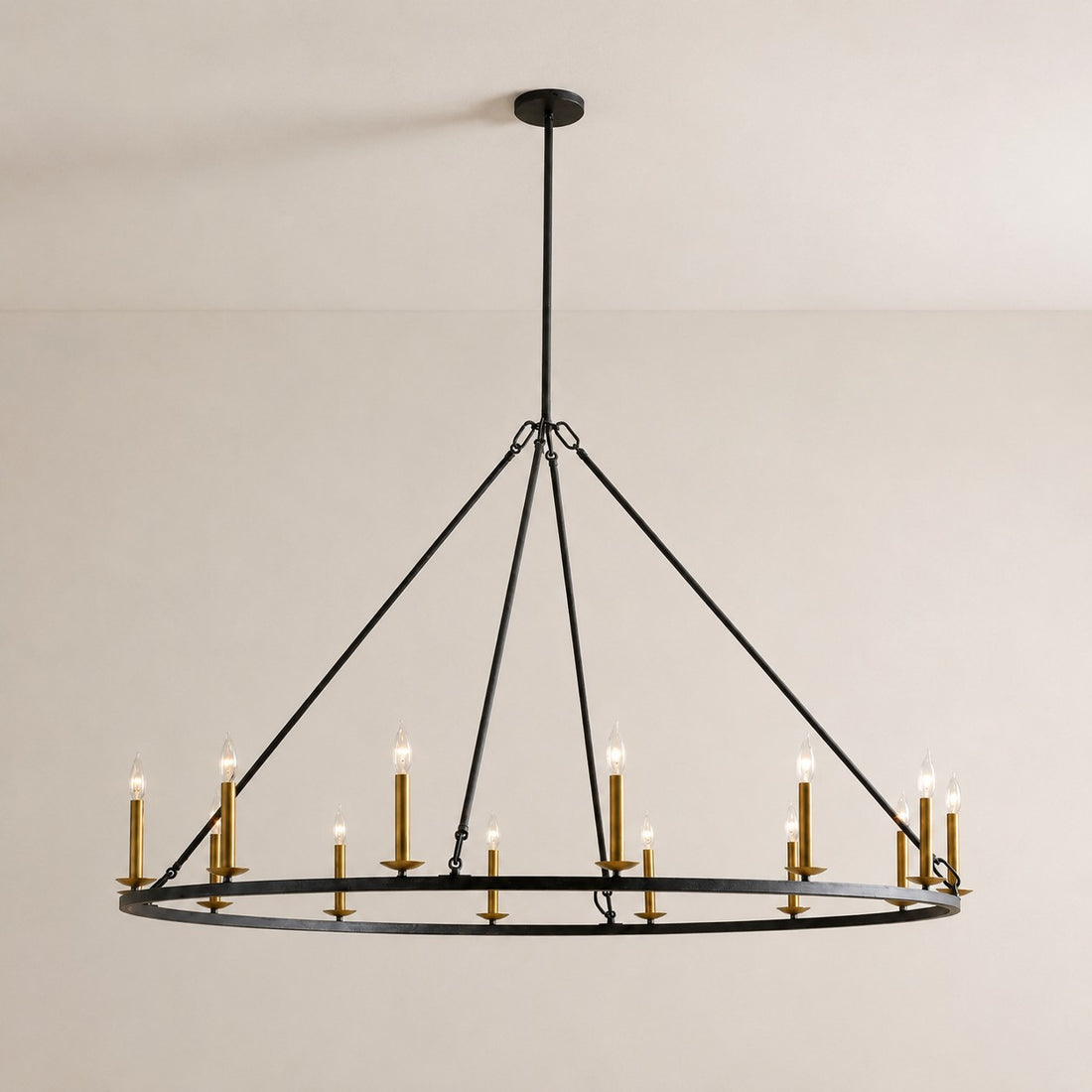 Rowan Modern Wagon Wheel Round Chandelier - Industrial Farmhouse Iron Lighting Fixture