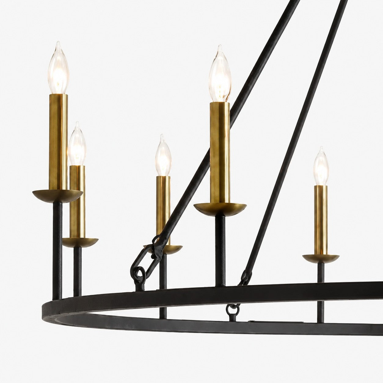 Rowan Modern Wagon Wheel Round Chandelier - Industrial Farmhouse Iron Lighting Fixture