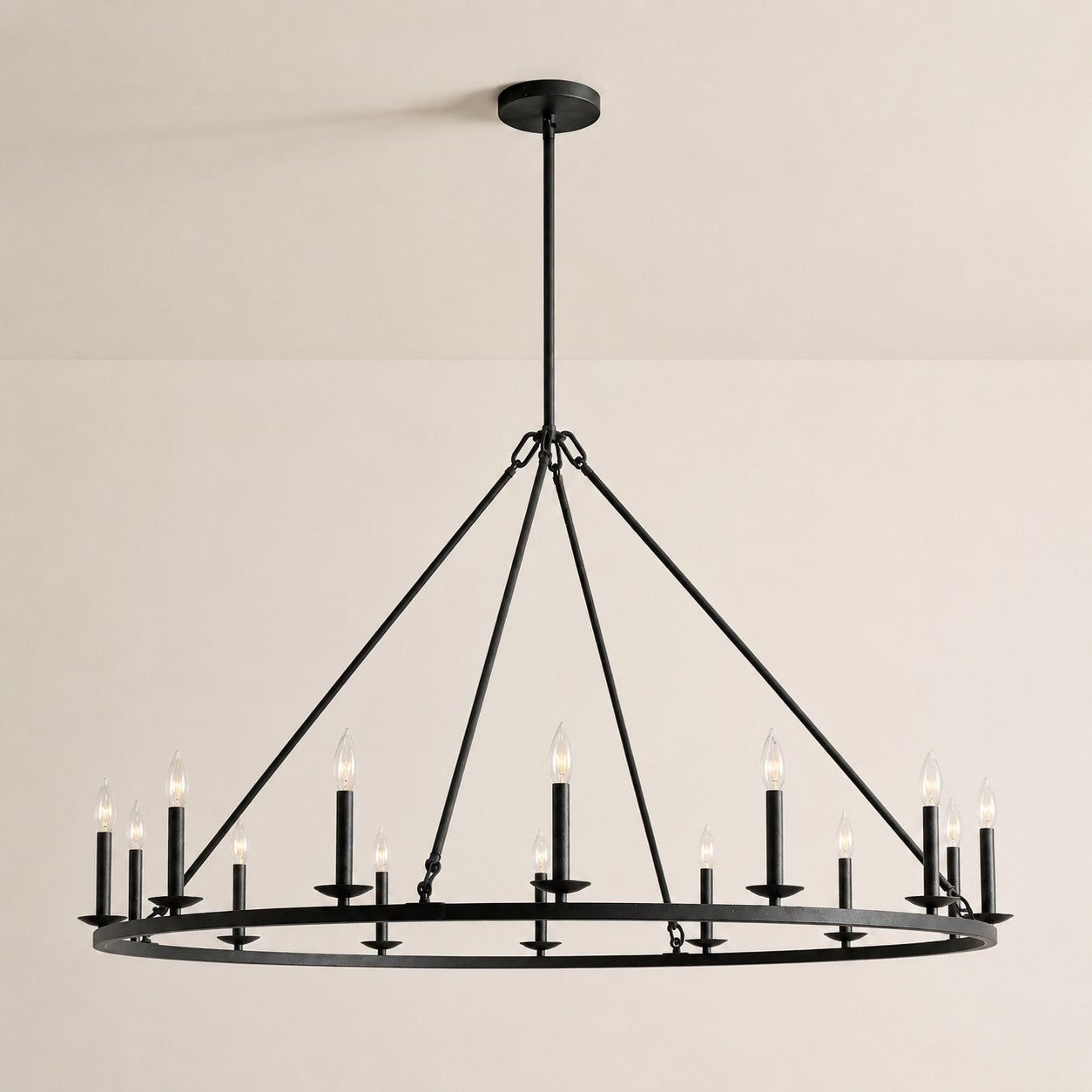 Rowan Modern Wagon Wheel Round Chandelier - Industrial Farmhouse Iron Lighting Fixture