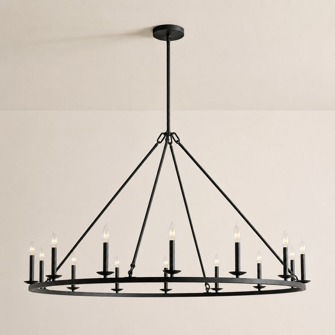 Rowan Modern Wagon Wheel Round Chandelier - Industrial Farmhouse Iron Lighting Fixture
